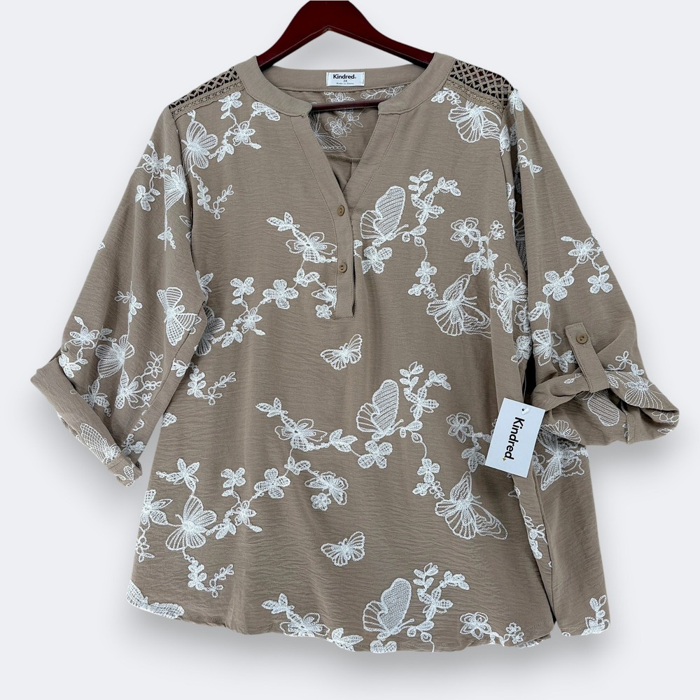 Anthropologie Kindred Womens 3X Top Tunic Embroidered Butterfly RUNS SMALL